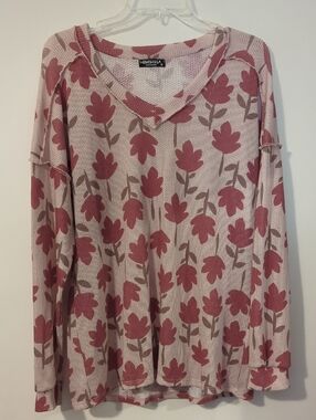 HEIMISH USA Rose Pink Floral Waffle V-Neck Top